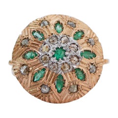 Emeralds, Diamonds, Rose Gold and Silver Ring.