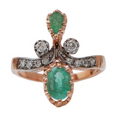 Emeralds, Diamonds, Rose Gold and Silver Ring.