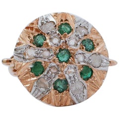 Emeralds, Diamonds, Rose Gold and Silver Ring.