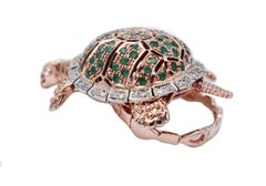 Emeralds, Diamonds, Rose Gold and Silver Turtle Ring