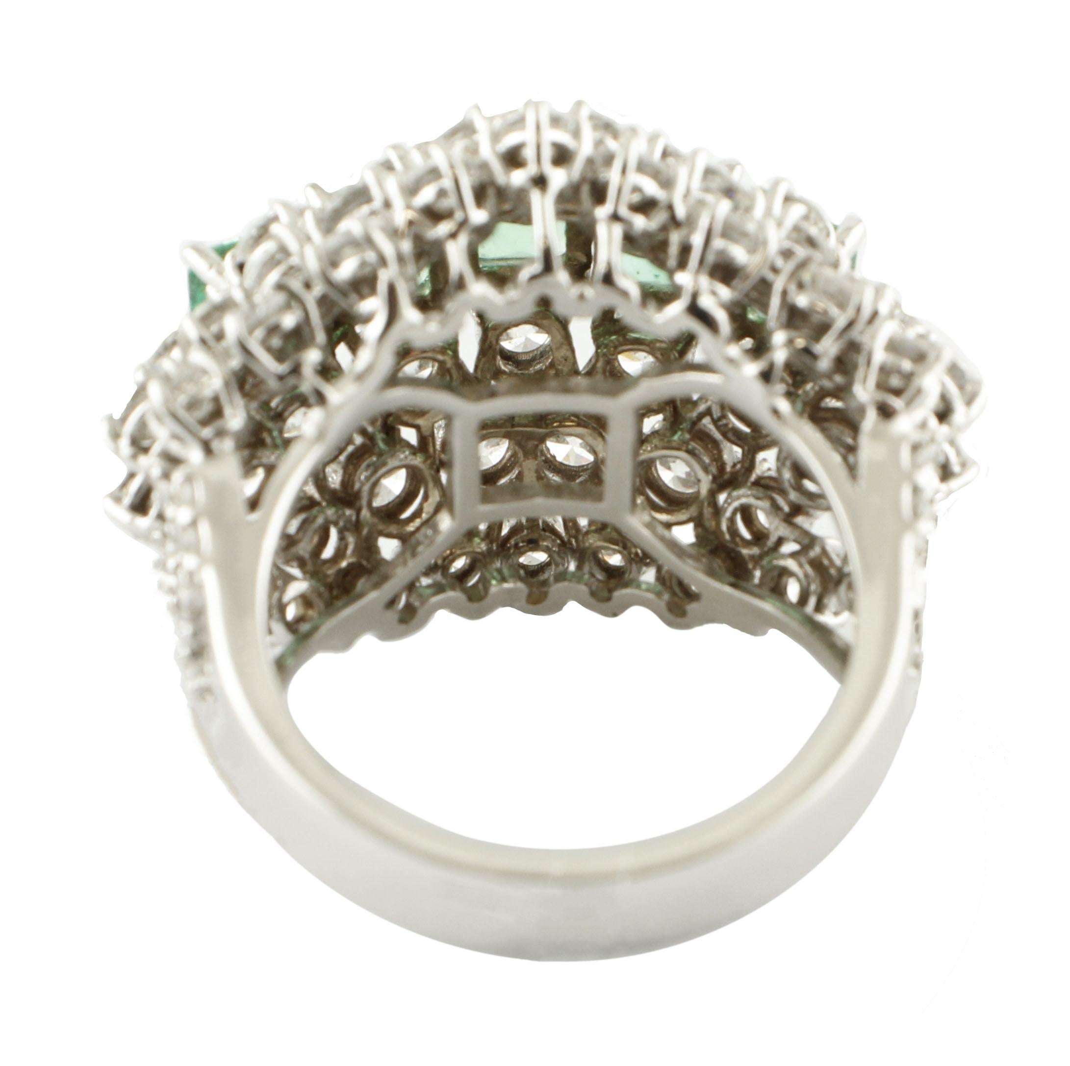 Retro Emeralds, Diamonds, White Gold Fashion Ring For Sale