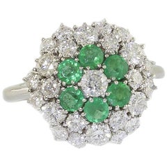 emerald and diamond flower ring Emeralds Diamonds White Gold Flower Ring