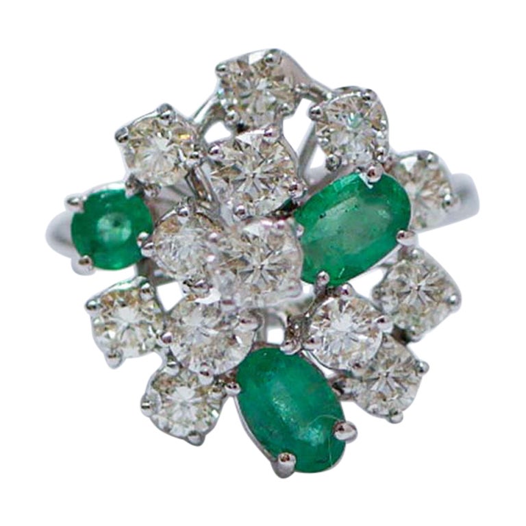 Emeralds, Diamonds, White Gold Ring.
