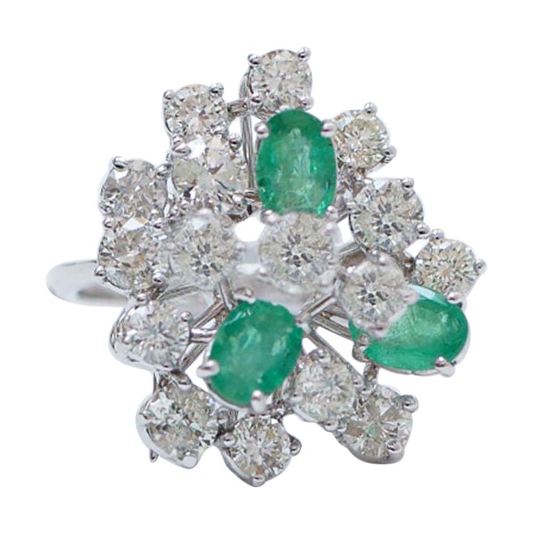 Emeralds, Diamonds, White Gold Ring.