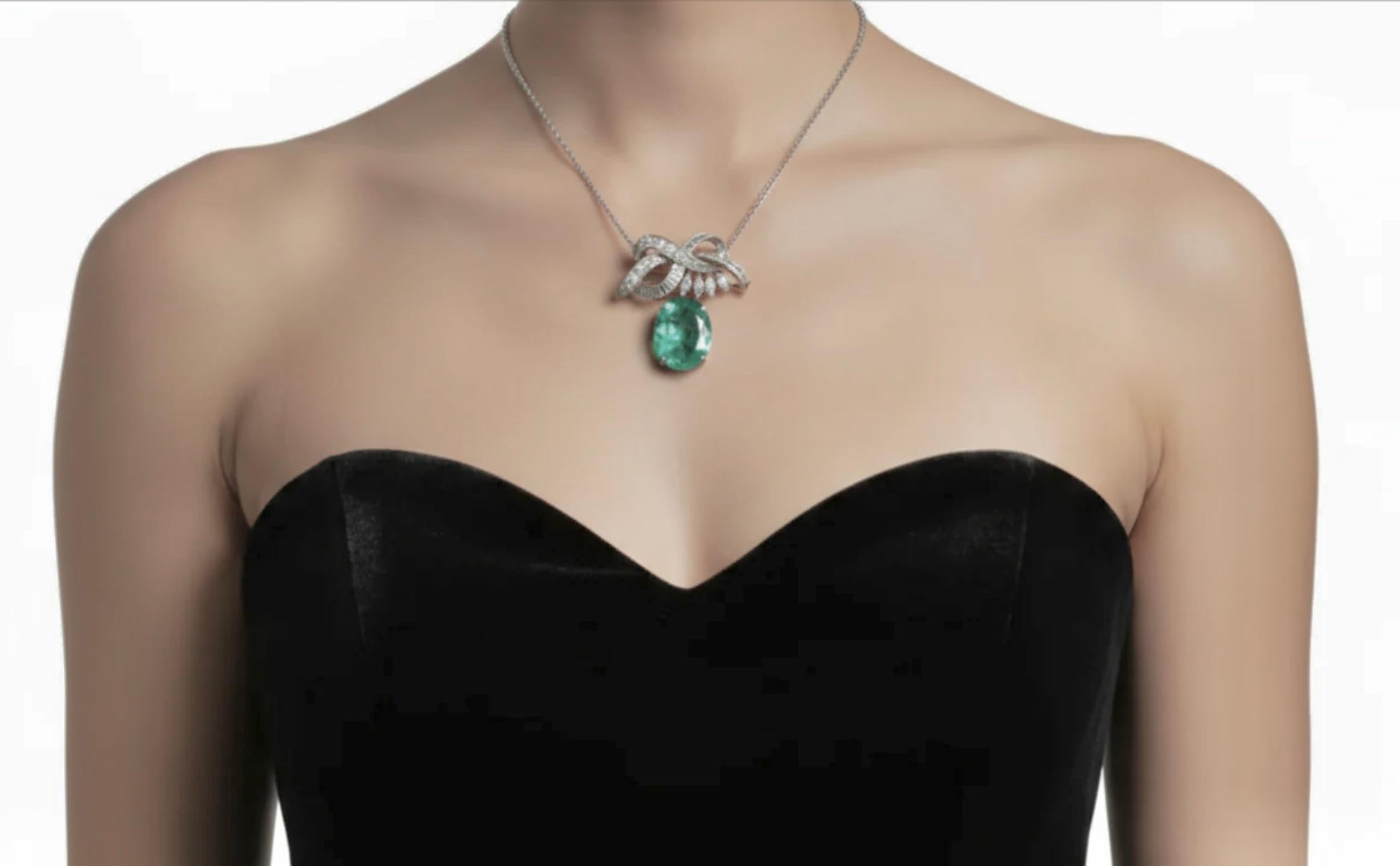 Smaragds Maravellous 18,76 Karat zertifizierter kolumbianischer Smaragd Diamant Platin Pend/B im Angebot 4
