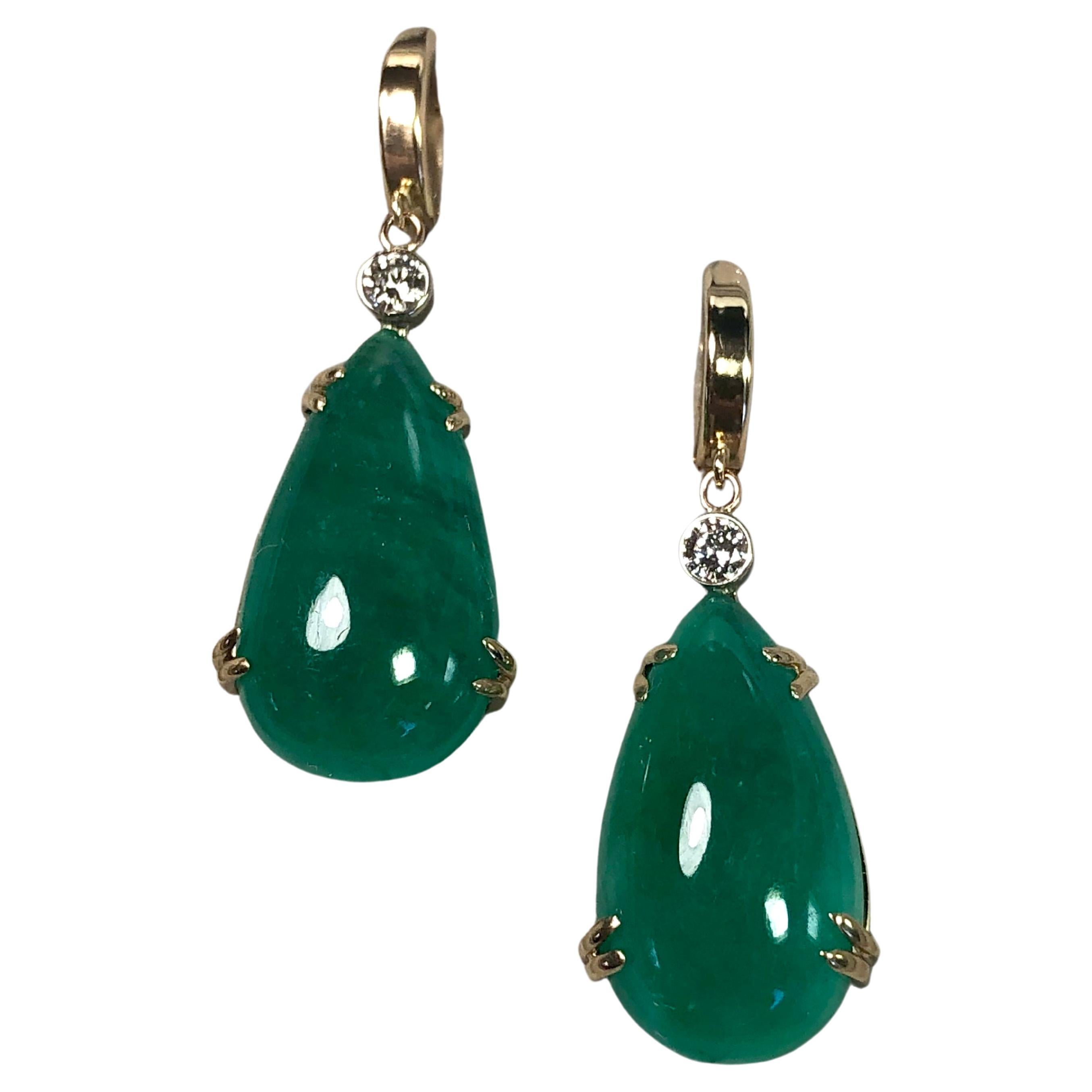 Emeralds Maravellous 36 Carat Certified Colombian Emerald Diamond Drop Earrings For Sale