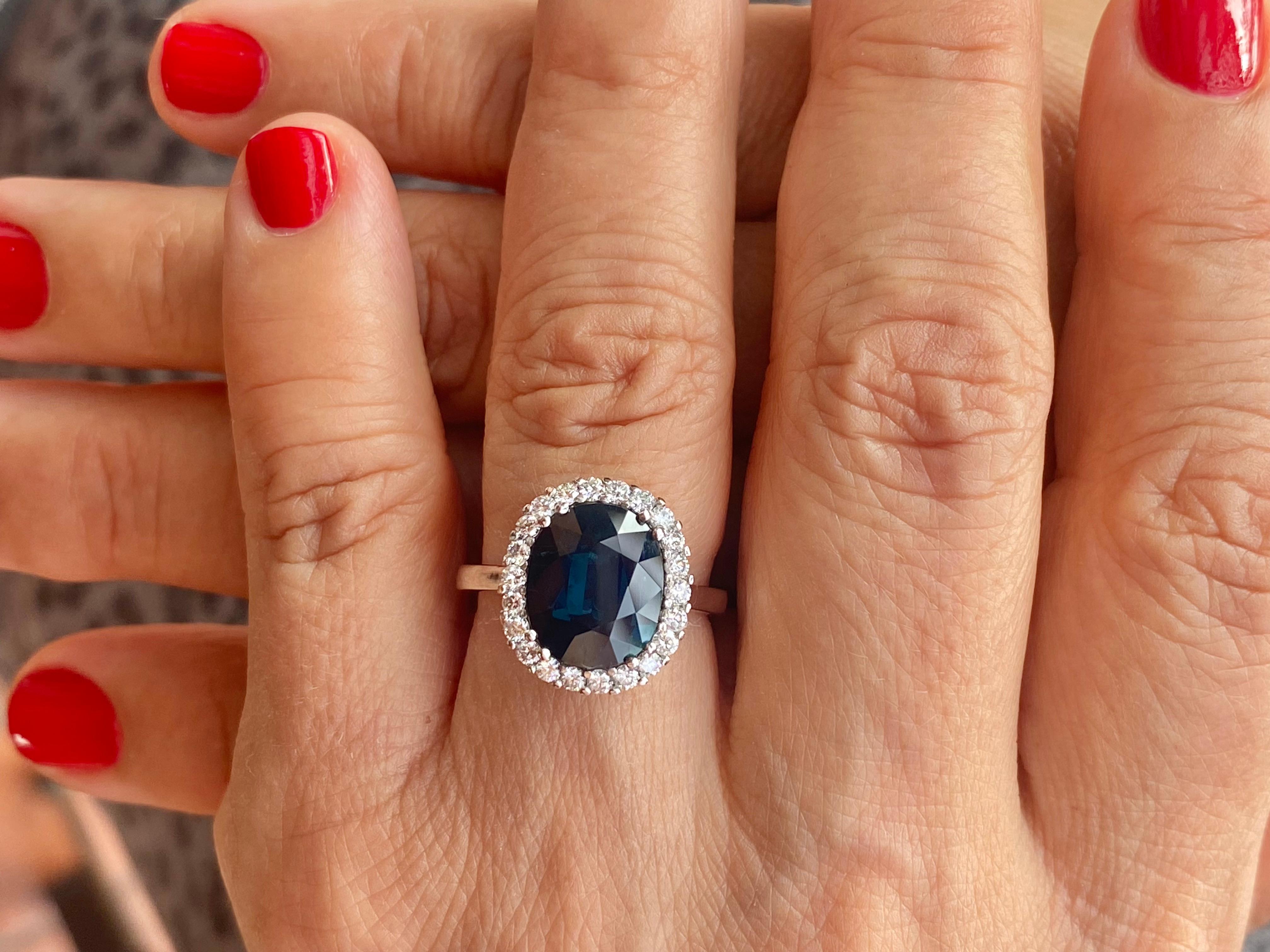 Emeralds Maravellous 6,31 Karat Natürlicher Blauer Saphir Diamant Ring Damen im Angebot