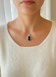 Emeralds Maravellous Antique Cut Midnight Blue Sapphire Diamond Drop Pendant