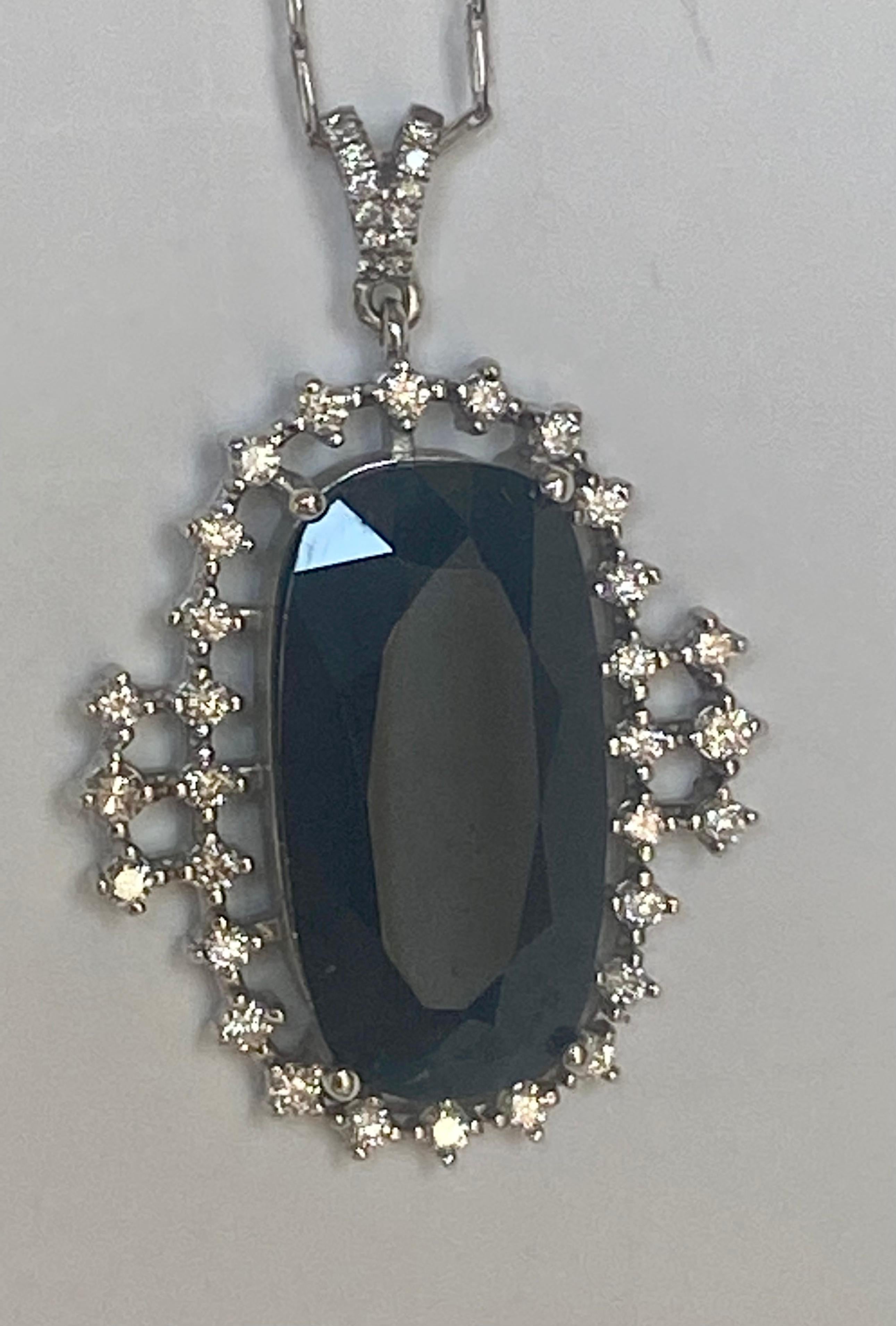 Antique Cushion Cut Emeralds Maravellous Antique Cut Midnight Blue Sapphire Diamond Drop Pendant For Sale