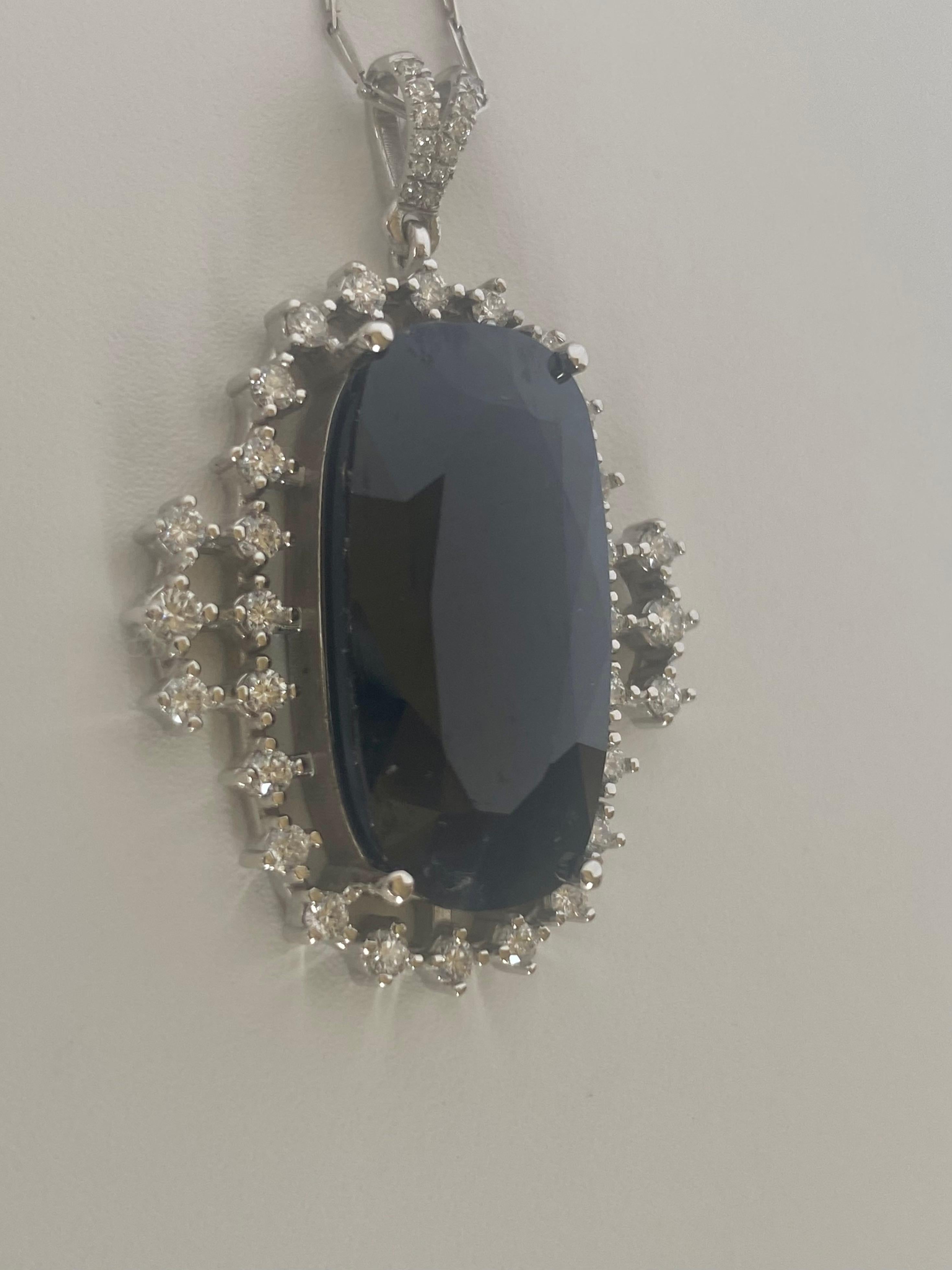 Emeralds Maravellous Antique Cut Midnight Blue Sapphire Diamond Drop Pendant For Sale 3