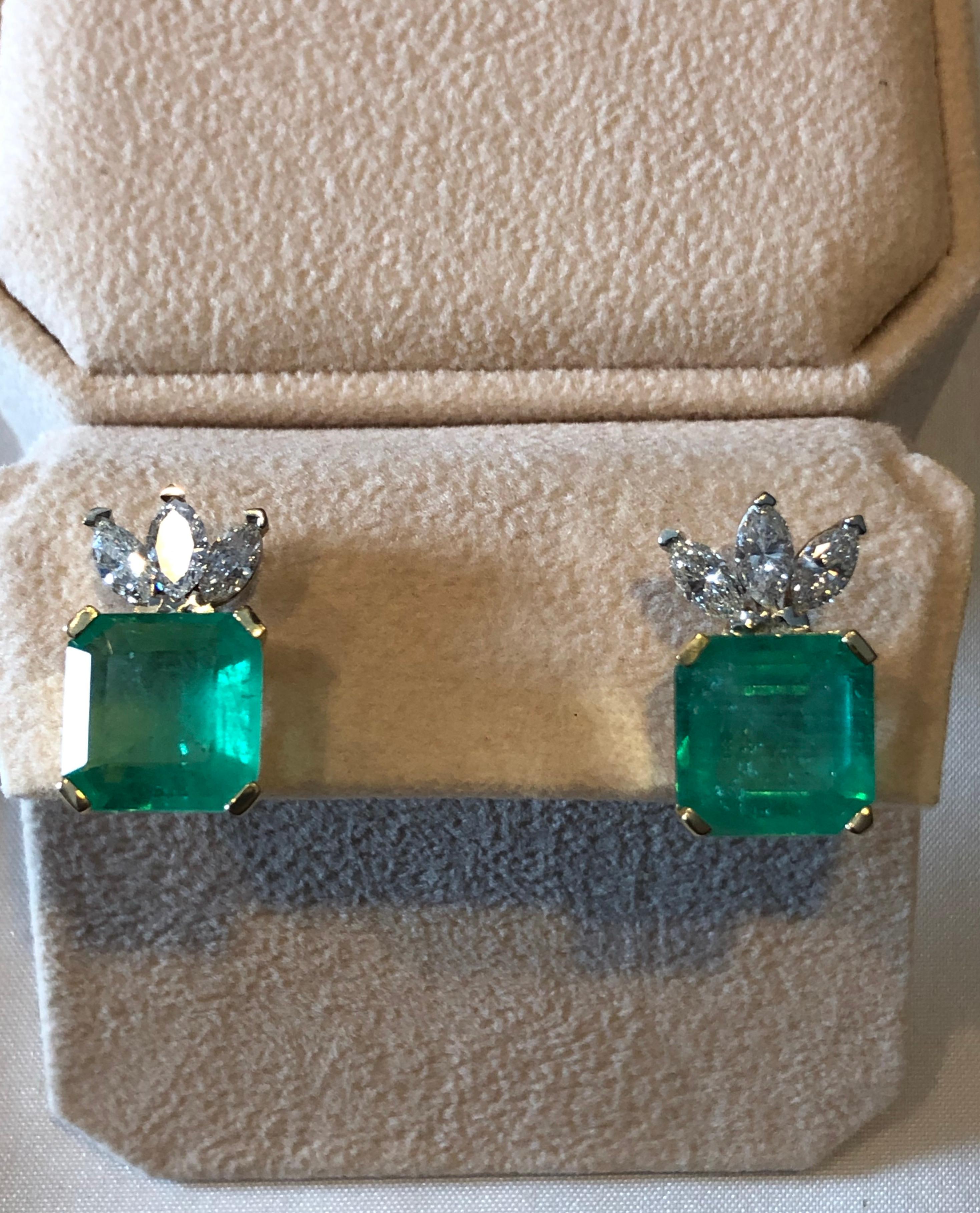 Certified Square Colombian Emerald Diamond Earrings 12.20 Carat 4