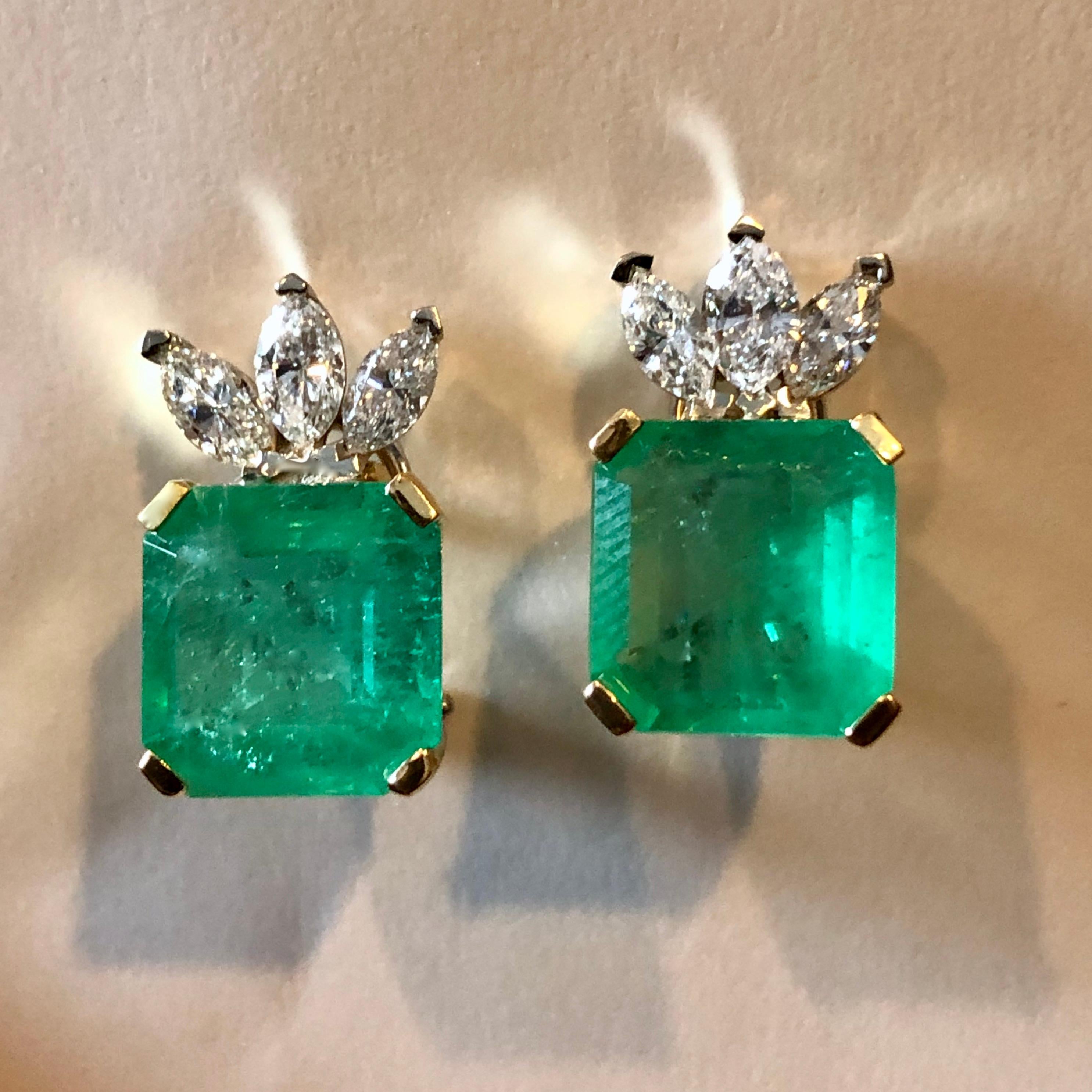 Certified Square Colombian Emerald Diamond Earrings 12.20 Carat 6
