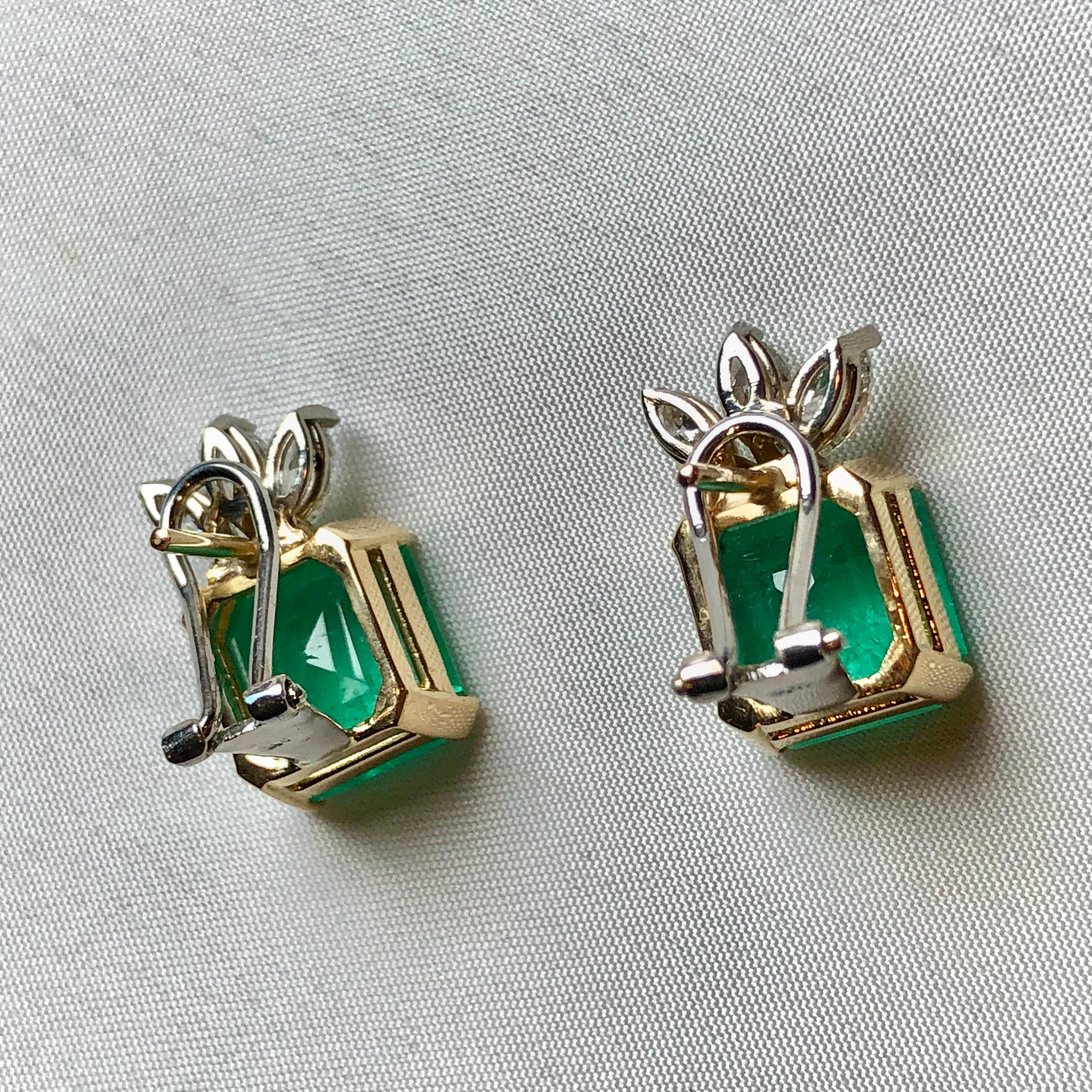 Women's Certified Square Colombian Emerald Diamond Earrings 12.20 Carat