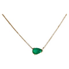 Emeralds Maravellous Colombian Emerald Solitaire Pendant Drop Necklace in 18K