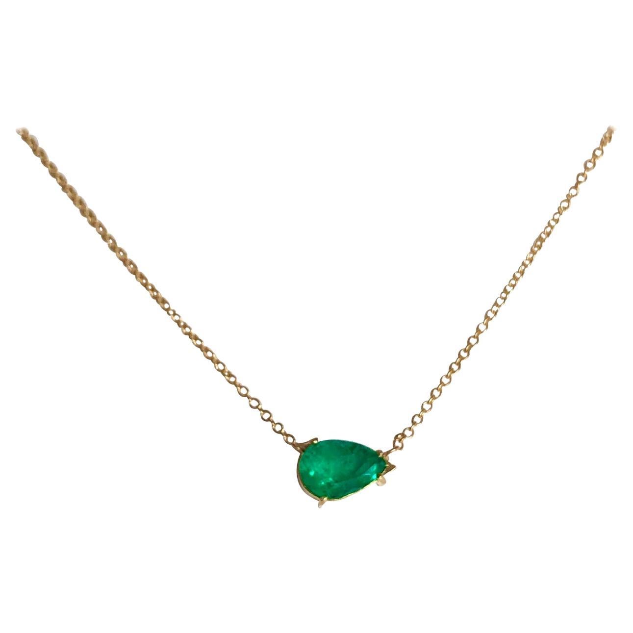 Esmeraldas Maravellous Collar Colgante Gota Solitario Esmeralda Colombiana en 18k