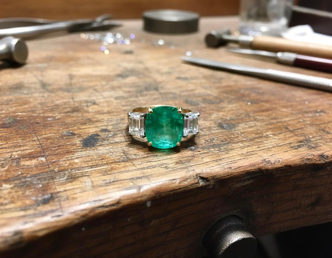 Contemporain Magnifique bague en or 18 carats avec diamants et émeraudes de Colombie taille coussin de qualité naturelle en vente