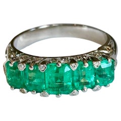 Emeralds Maravellous Five Stone Colombian Emerald Victorian Style Ring 18K