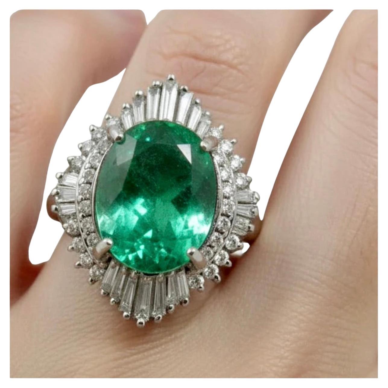 Smeraldi Maravellous Anello di fidanzamento in platino con diamante smeraldo colombiano d
epoca