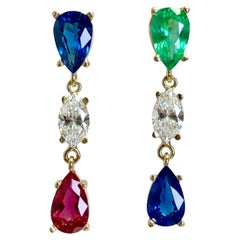 Emeralds Maravellous Vivid Natural Emerald Ruby Sapphire Diamond Drop Earrings