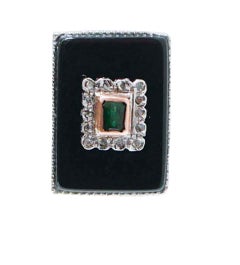 Emeralds, Onyx, Diamonds, Rose Gold and Silver Earrings.