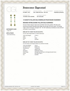 Emeralds Pear Round Diamonds Braided Interlocking Yellow Gold Earrings