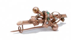 Emeralds, Pearls, Rose Gold Brooch
