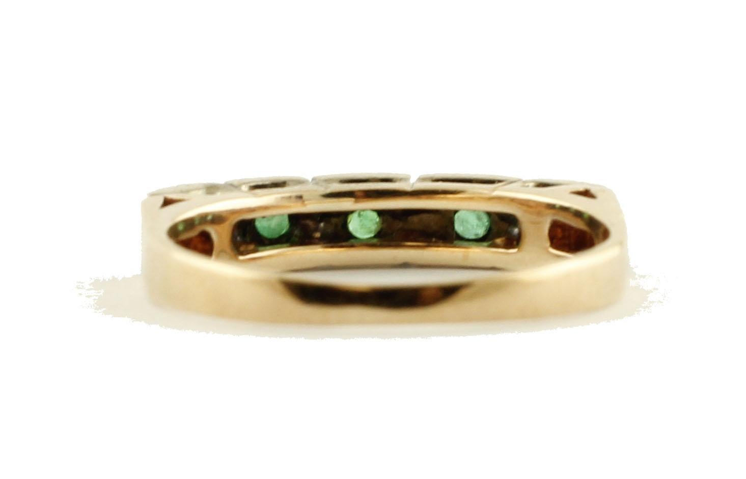 Retro Emeralds Rose Gold and Silver Band Ring