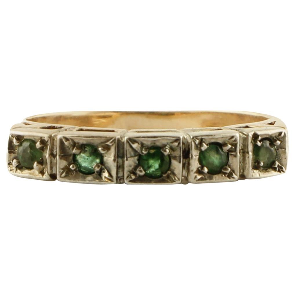 Emeralds Rose Gold and Silver Band Ring