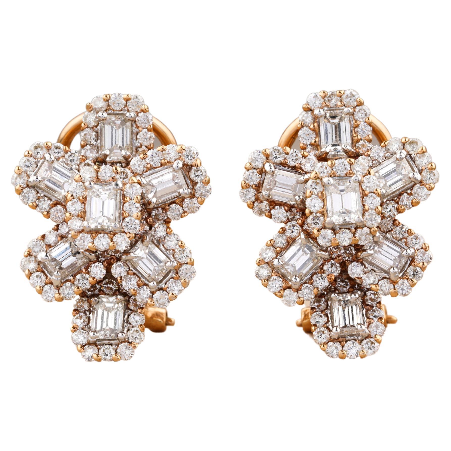 Floral Stud Polki Earrings with Blue Briolletes Gemstone set in 18k ...