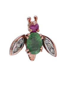 Emeralds, Rubies, Diamonds, Rose Gold and Silver Fly Earrings.