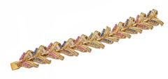 Emeralds, Rubies, Sapphires, 18 Karat Yellow Gold Retrò Bracelet