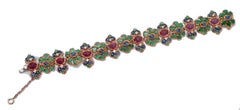 Emeralds, Rubies, Sapphires, Diamonds, 14 Karat Rose Gold Link Bracelet.