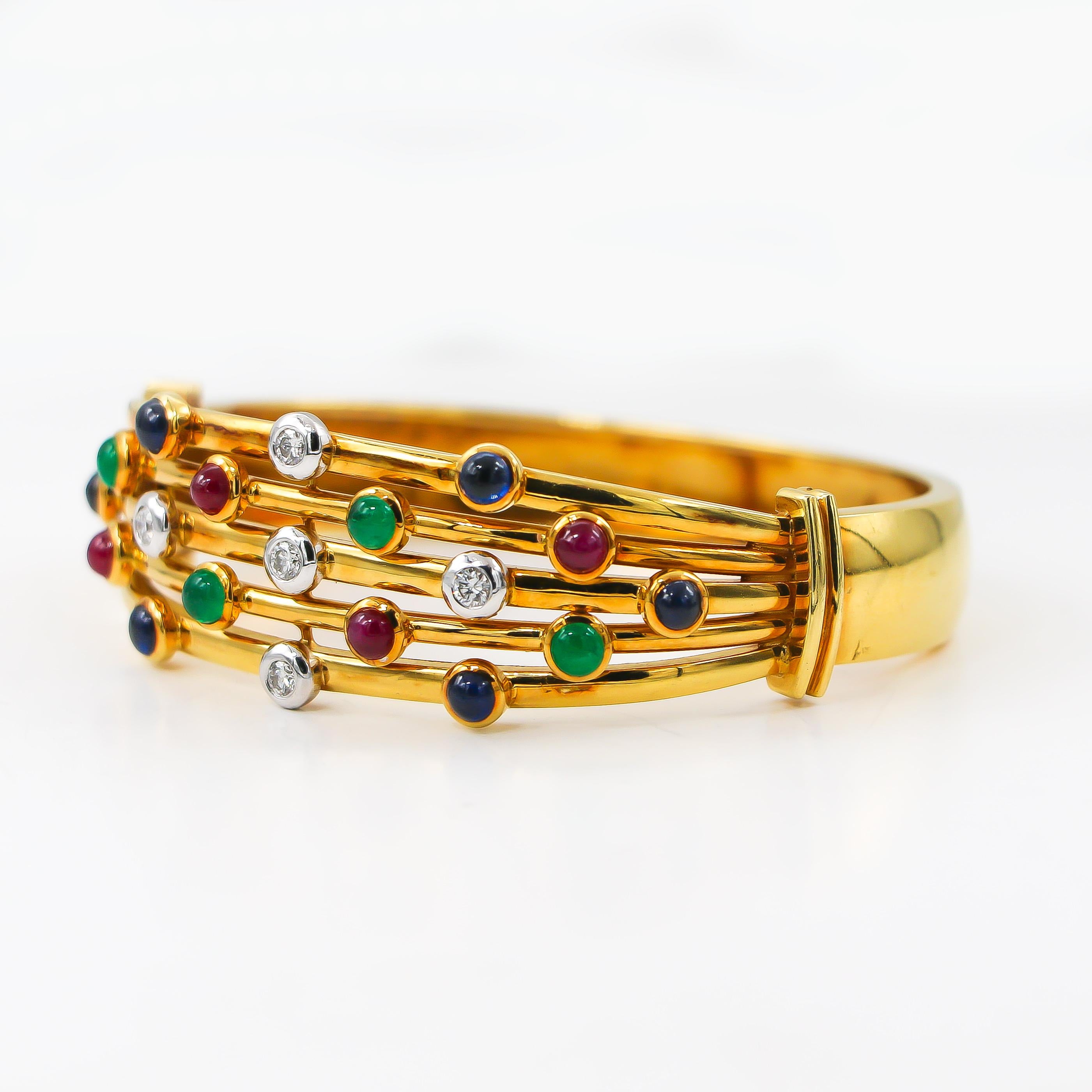 Modern Emeralds Rubies Sapphires Diamonds Bracelet 4 Carat 18 Karat Gold