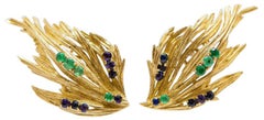 Emeralds, Sapphires, Amethysts, 18 Karat Yellow Gold Clip-On Earrings