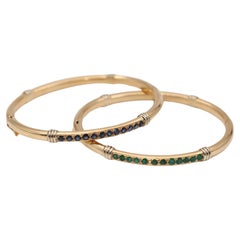 Retro Emeralds Sapphires Bracelets Pair Yellow Gold, 1970
