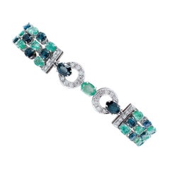 Emeralds, Sapphires, Diamonds, 14 Karat White Gold Retrò Bracelet