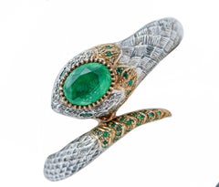 Emeralds, Rock Crystal Hydrothermal Quartz, Diamonds, Gold and Silver Bracelet