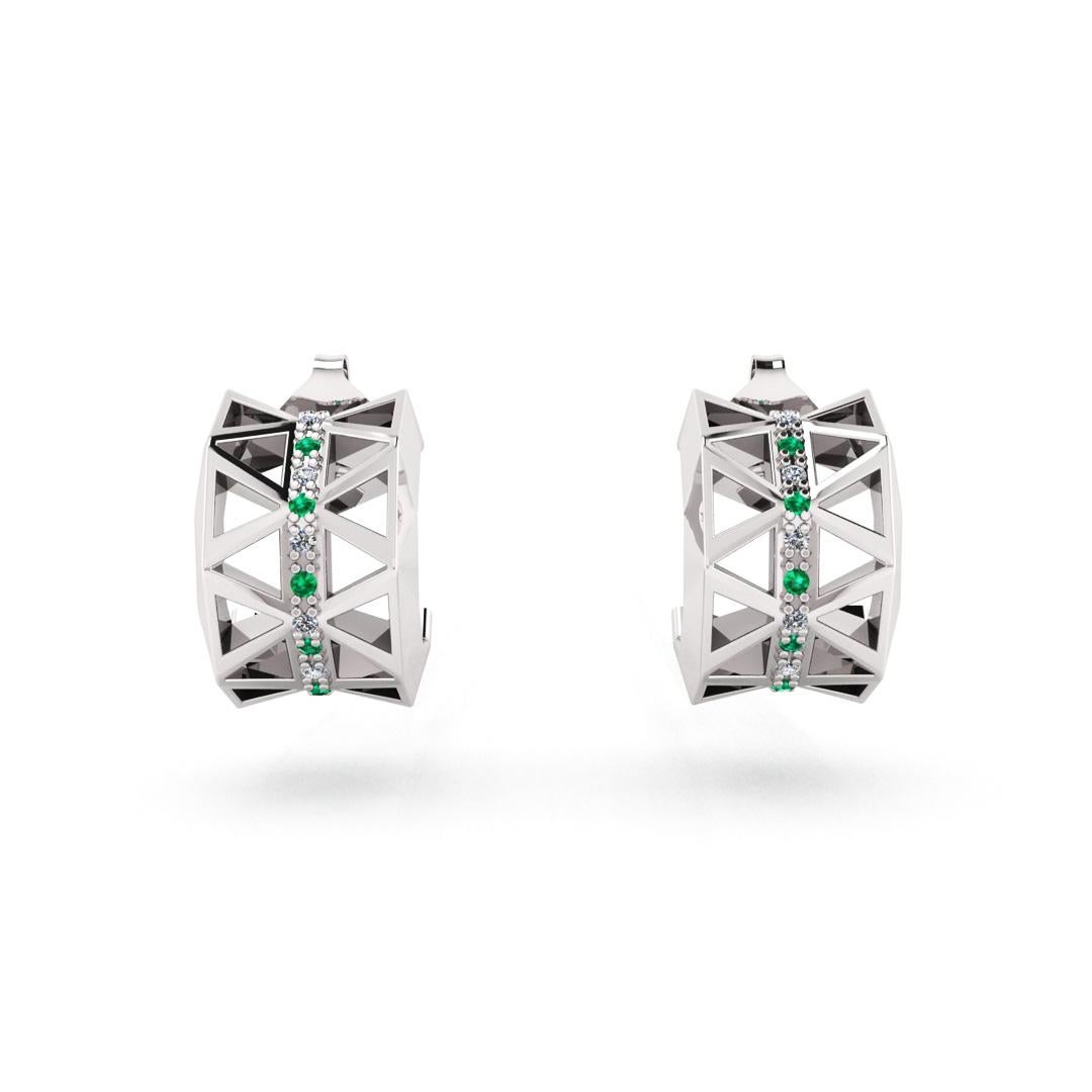 Emeralds White Diamond Elegant White 18K Gold Earrings for Her for Him In New Condition For Sale In Montreux, CH