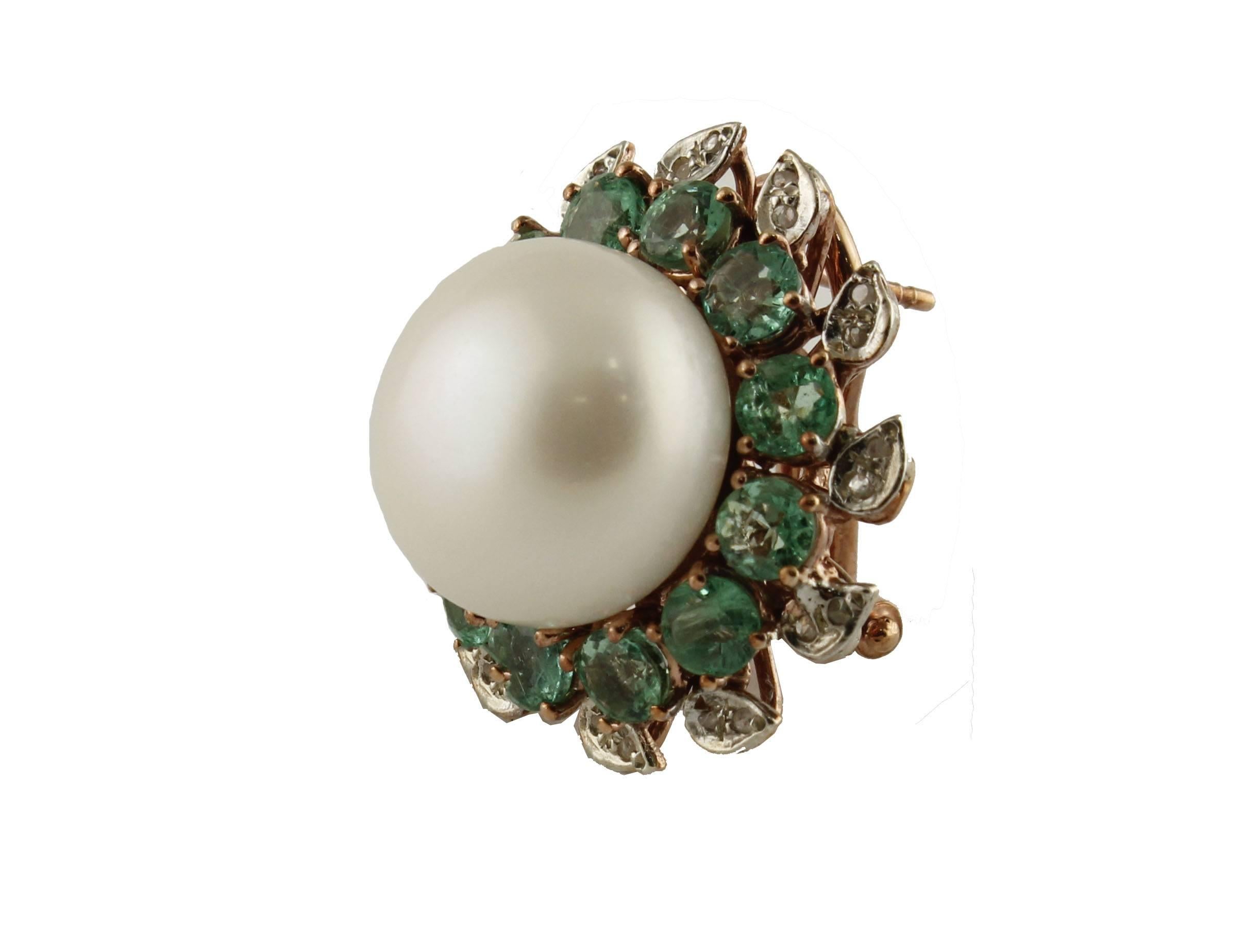 Emeralds, Diamonds, Pearls, Rose Gold, Silver Earrings In Good Condition In Marcianise, Marcianise (CE)