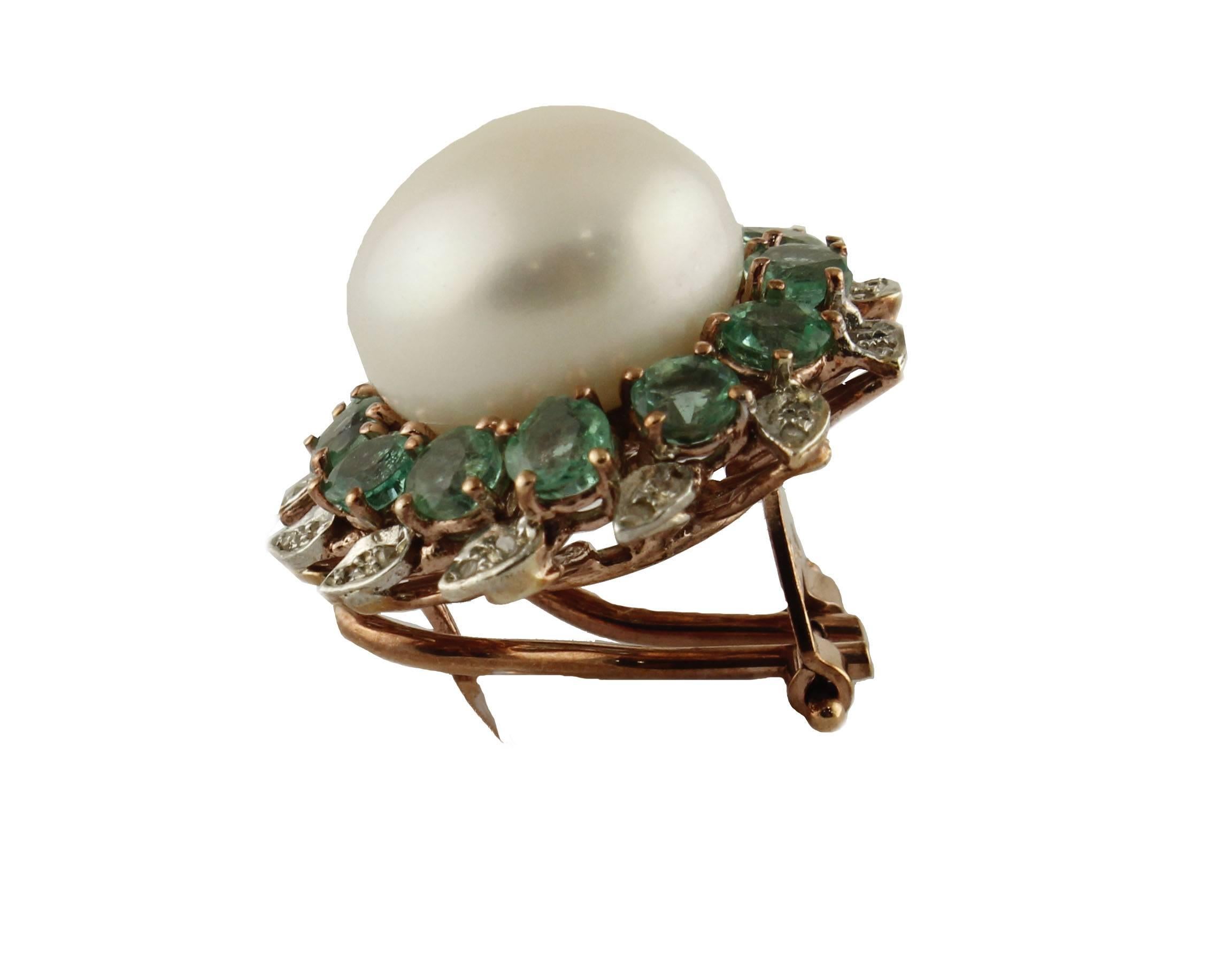 Emeralds, Diamonds, Pearls, Rose Gold, Silver Earrings 2