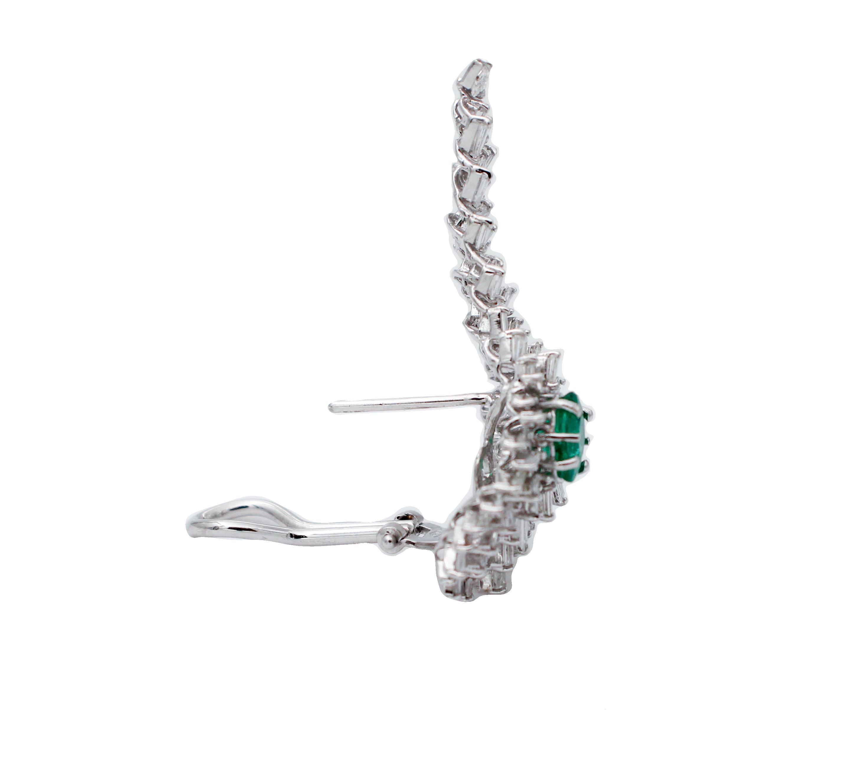 Emeralds, Diamonds, 18 Karat White Gold Earrings 1