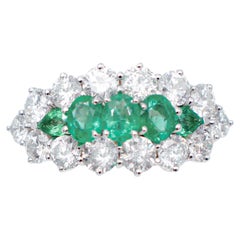 Vintage Emeralds, Diamonds, 14 Karat White Gold Ring