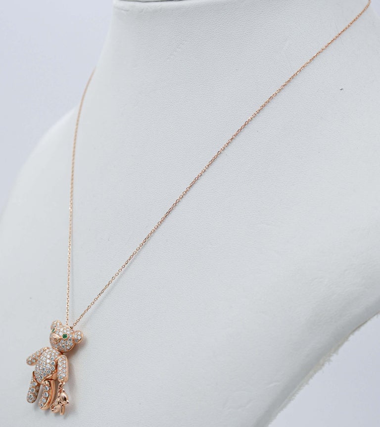 Modern Emeralds, Diamonds, 18 Karat Rose Gold Pendant Necklace For Sale