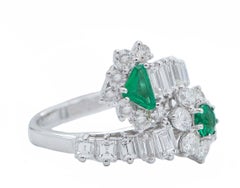 Emeralds, Diamonds, 18 Karat White Gold Ring