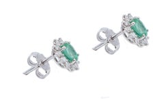Emeralds, Diamonds, 18 Karat White Gold Stud Earrings