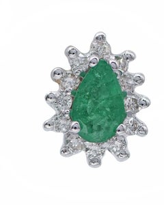 Emeralds, Diamonds, 18 Karat White Gold Stud Earrings.