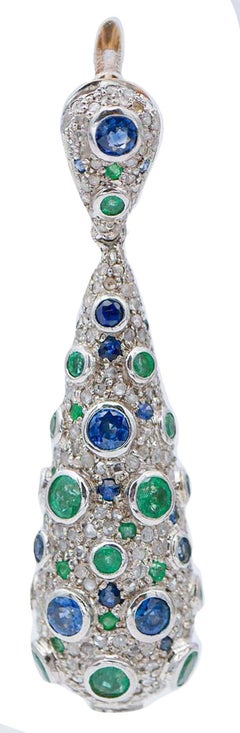 Emeralds, Diamonds, Sapphires, Rose Gold and Silver Dangle Earrings