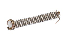 Emeralds, Rubies, Diamonds, Topaz, Pearls, Cameo, 9kt  Gold and Silver Bracelet