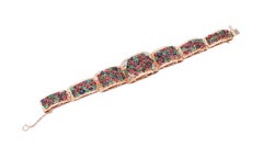 Emeralds, Rubies, Sapphires, Diamonds, 14 Karat White and Rose Gold Bracelet