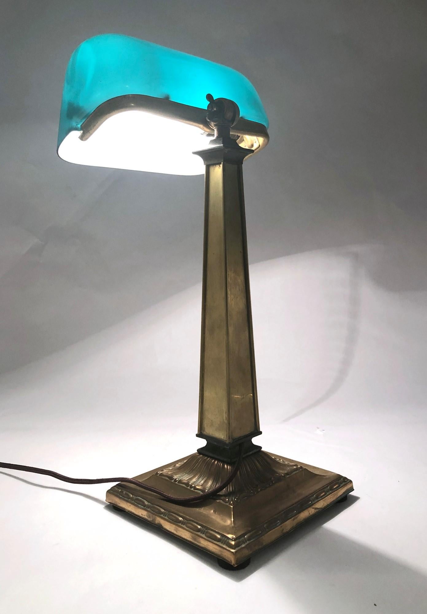 Emeralite Bankers Desk Lamp with Green Glass Shade and Decorative Brass Base 3